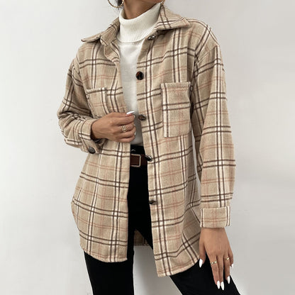 Autumn Vintage Plaid Shirt Women