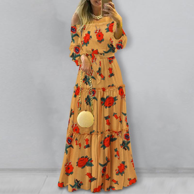 Ladies Off-Shoulder Lace Up Belted Maxi Dress