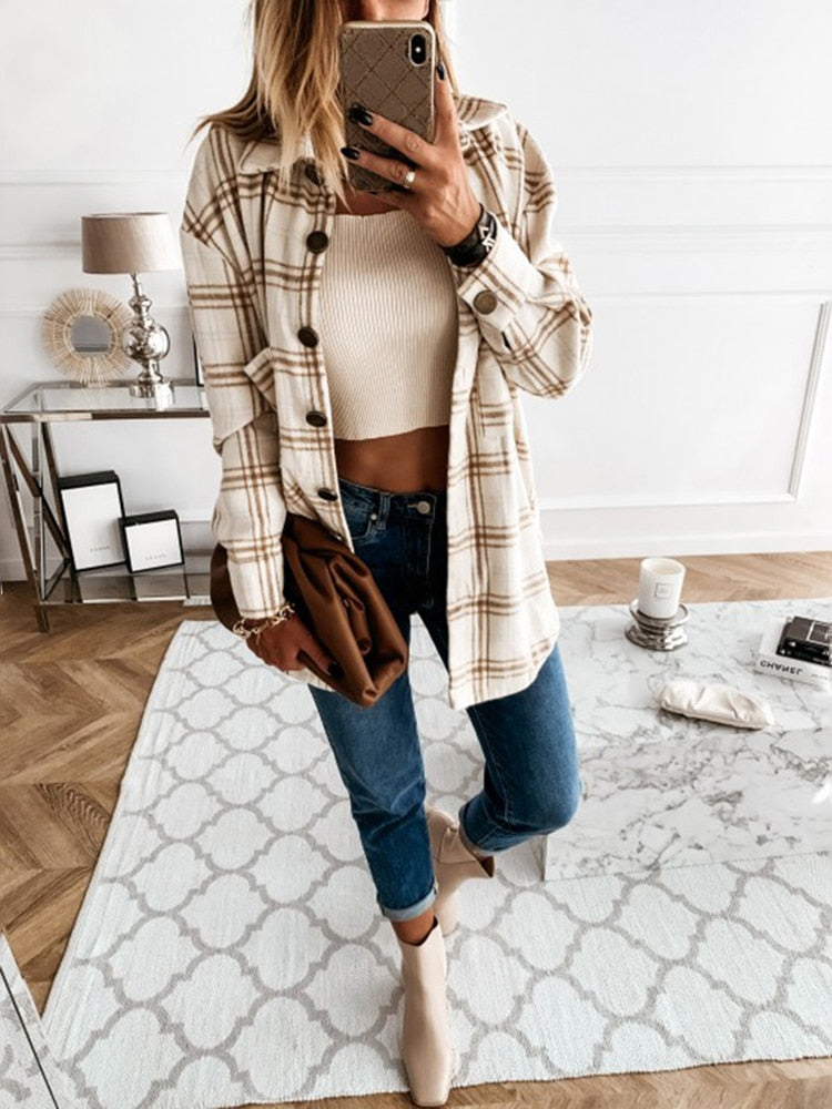 Autumn Vintage Plaid Shirt Women