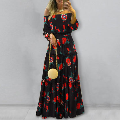 Ladies Off-Shoulder Lace Up Belted Maxi Dress