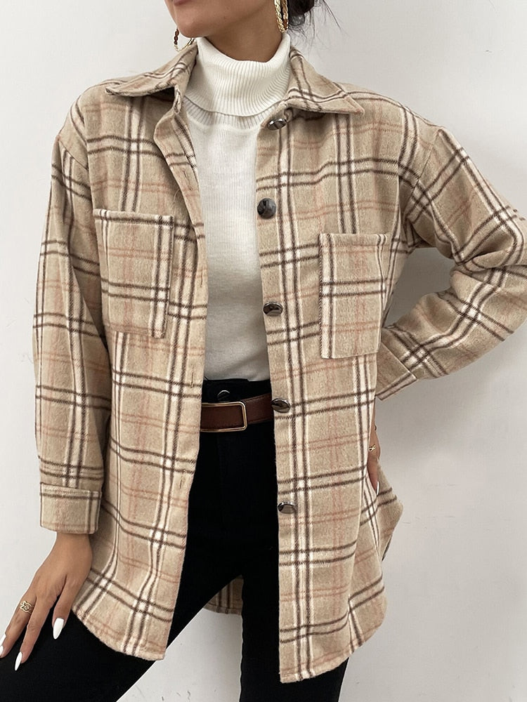 Autumn Vintage Plaid Shirt Women